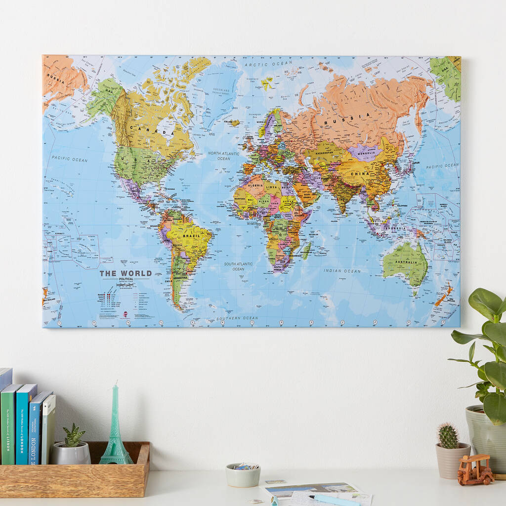 world map on canvas World Canvas Map Print By Maps International Notonthehighstreet Com world map on canvas