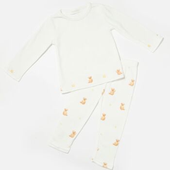 Baby And Children's White Teddy Print Pyjamas, 4 of 5