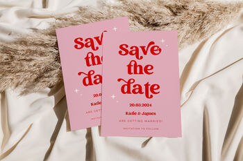 Personalised Pink Retro Save The Dates, 2 of 2