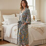 Pale Blue Flower Block Print 100% Cotton Dressing Gown Kimono, thumbnail 1 of 10