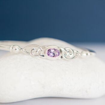 Hinged Sterling Silver Celtic Amethyst Bangle, 2 of 7