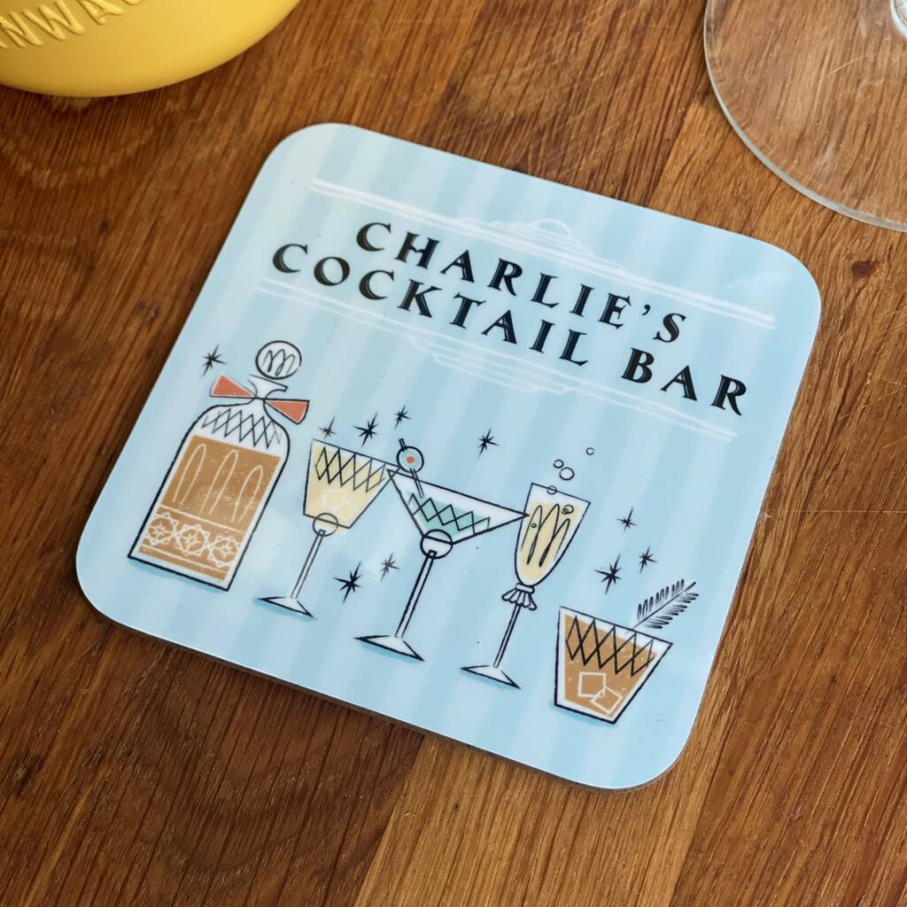 Home Bar 'Cocktail Bar' Personalised Coaster By Hendog Designs