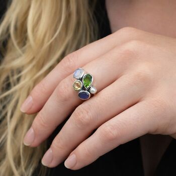 Sterling Silver Faceted Gemstone Cluster Ring, 7 of 9