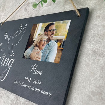 Personalised In Loving Memory Dove Photo Slate Hanging Plaque 25cm, 3 of 6