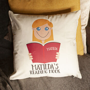 Personalised Girl's Reading Cushion Gift, 3 of 8