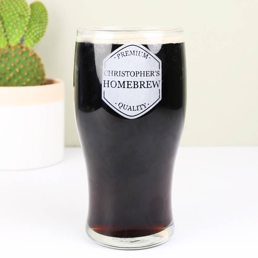 personalised 'homebrew' engraved pint glass by lisa angel
