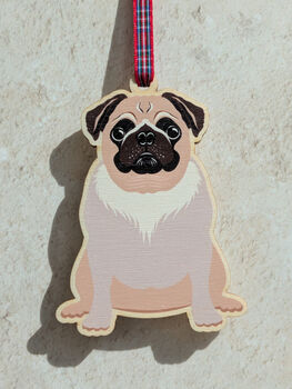 Pug Hanging Wooden Christmas Decoration, 4 of 6