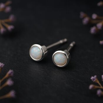 Sterling Silver White Opal Mini Stud Earrings, 5 of 10