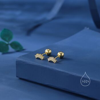 Extra Tiny Curved Bar Cz Screw Back Earrings In Sterling Silver, 4 of 12