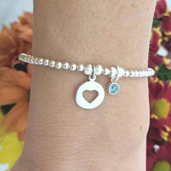 Sterling Silver Heart And Birthstone Bracelet, 2 of 9