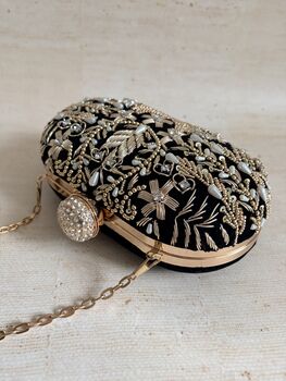 Black Handcrafted Pearl Clutch Bag, 2 of 12