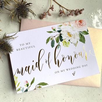 Gold Foil To My Bridesmaid Card | Peony Bouquet, 2 of 5