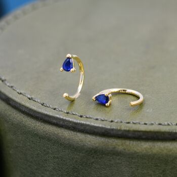 Sapphire Blue Cz Droplet Huggie Hoop Earrings Two, 2 of 12