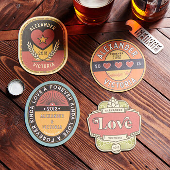Set Of Four Personalised Couples Retro Style Beer Mats, 2 of 4