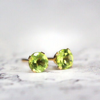 14k Solid Gold Peridot Stud Earrings, 8 of 10