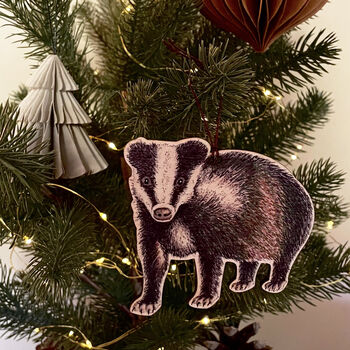 Woodland Badger Wooden Decoration Keepsake, 3 of 4