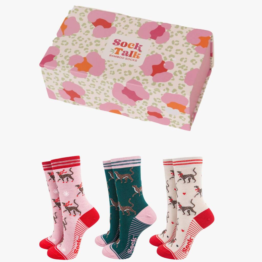 Cheetah Bamboo Socks Animal Print Gift Box Womens, 1 of 4