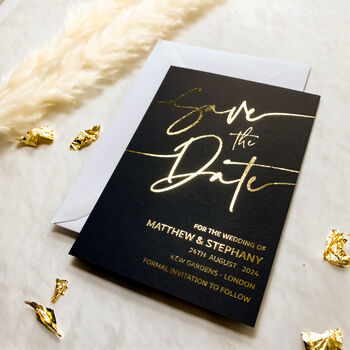 Save The Date Black And Gold Foil Wedding Invites, 7 of 8