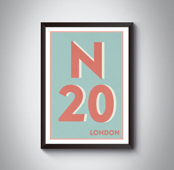 N20 Barnet London Postcode Typography Print, 6 of 10