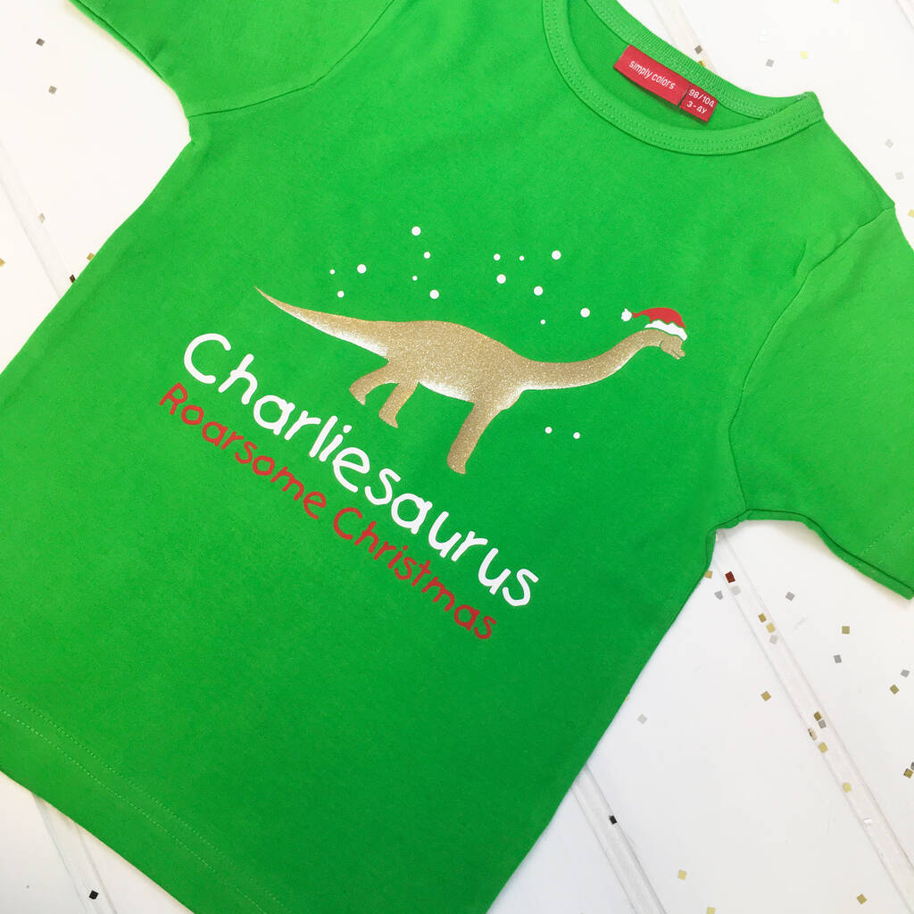 Personalised Christmas Dinosaur T Shirt, 1 of 7
