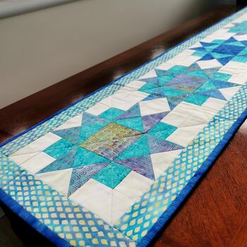 Table Runner With Star Patchwork In Blues And Greens, 9 of 10