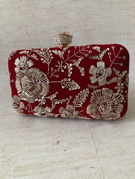 Red Handcrafted Velvet Clutch Bag, 3 of 10