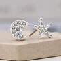 Silver Plated Crystal Star And Moon Stud Earrings, thumbnail 1 of 3