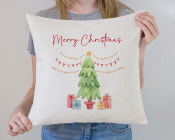 Personalised Linen Christmas Cushion Decor, 3 of 6