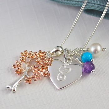 Family Tree Birthstone Necklace In Rose Gold And Silver, 8 of 10