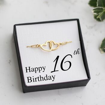 16th Birthday Bracelet For Her, Two Hearts Bracelet, Sterling Silver Personalised Gift, 4 of 8