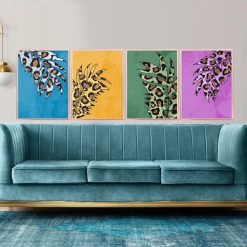 Blue Leopard Print Animal Leaf Wall Art Print, 3 of 4