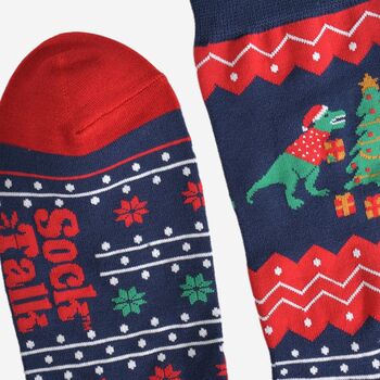 Men's Bamboo Socks T Rex Christmas Tree Navy, 4 of 5