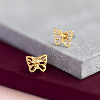 Gold Plated Outline Butterfly Earrings, 3 of 7