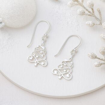 Sterling Silver Christmas Tree Earrings, 5 of 8