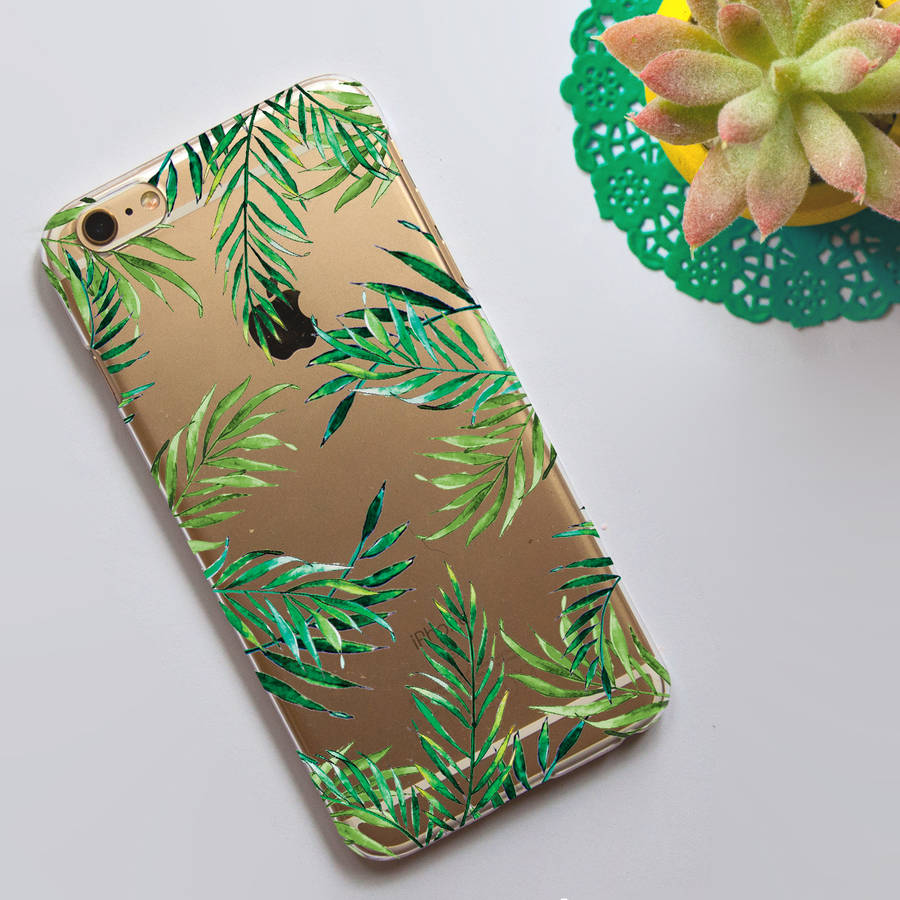 clear-phone-case-with-tropical-leaves-print-by-dessi-designs