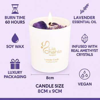 Luxury Lavender Soy Candle With Amethyst Crystals, 3 of 11