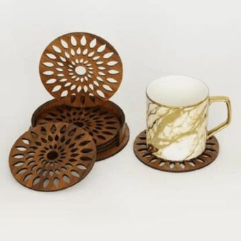 Wooden Tea Coaster With Stand Geo Design, 2 of 5
