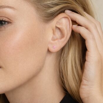 Sterling Silver Pink Forget Me Not Micro Stud Earrings – 4mm, 2 of 3