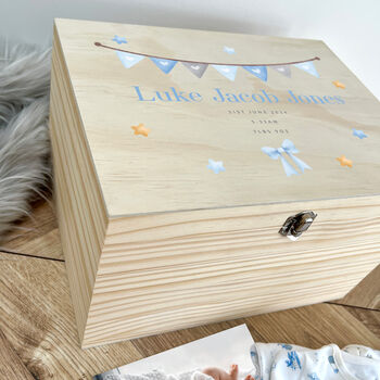 Personalised Blue Garland New Baby Keepsake Box, 5 of 8