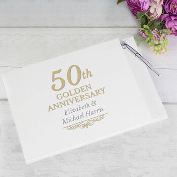 Personalised 50th Golden Anniversary Guest Book And Pen, 3 of 8