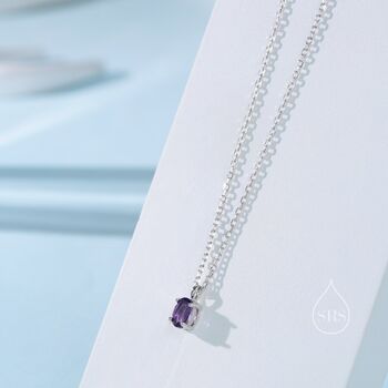 Extra Tiny Genuine Amethyst Oval Pendant Necklace, 8 of 11