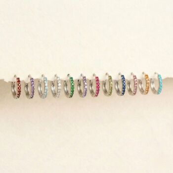 Ruby July Birthstone Small Huggie Hoop Silver Earrings, 4 of 5