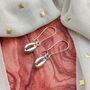 Long Silver Cowrie Sea Shell Charm Boho Dangle Earrings, thumbnail 1 of 7