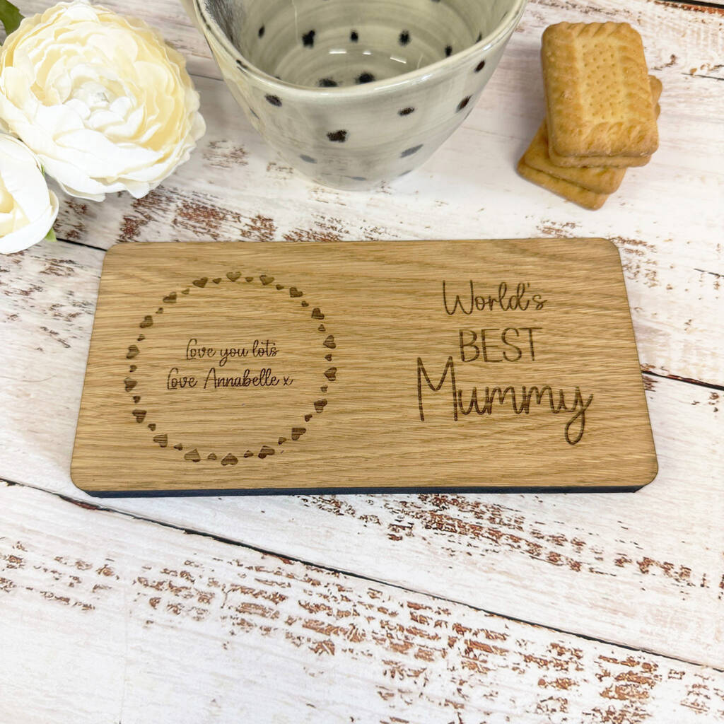 Personalised Wooden Coaster Tray Perfect Gift Worlds Best Mummy, 1 of 5