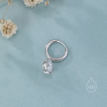 Double Prong Cz Huggie Hoop In Sterling Silver, 7 of 11