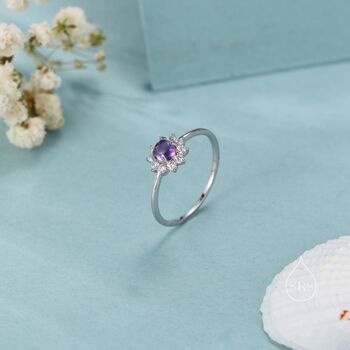 Sterling Silver Genuine Amethyst Crystal Halo Ring, 4 of 11