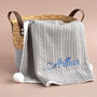 Personalised Grey Knitted Blanket With Pom Pom, thumbnail 1 of 8