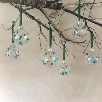 Set Of Six Green And Blue Bauble Christmas Baubles Tree Decor, 3 of 4