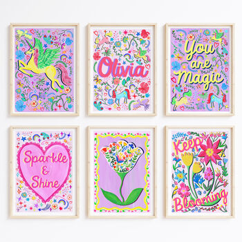 Lilac Unicorn Flower Print Set, 2 of 12