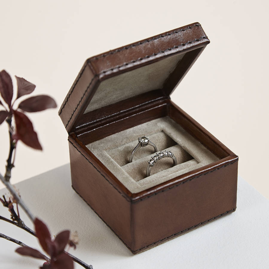 personalised leather ring  box  by life of riley 